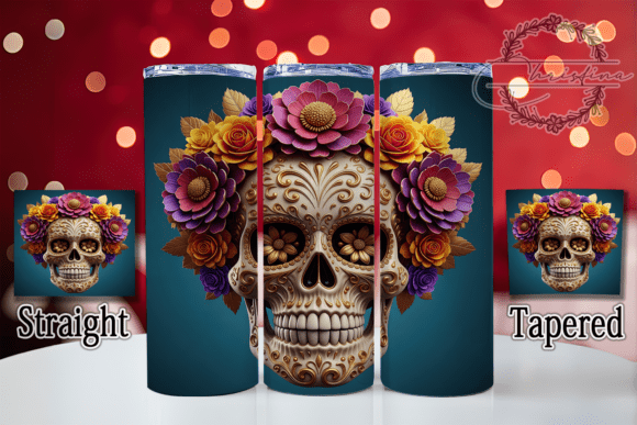 3D Floral Skull Gothic Tumbler Wrap