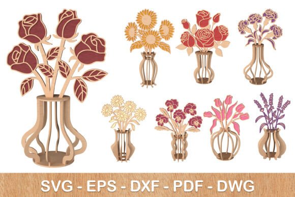 3D Flower Vase Bundle Laser Cut: Elegant Designs for Every Project