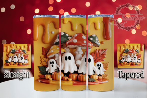 3D Haunted Mushroom Ghost Tumbler Wrap Design