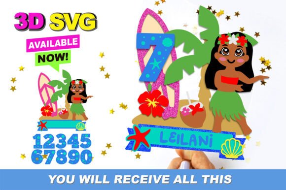 3D Hawaiian Girl Cake Topper SVG