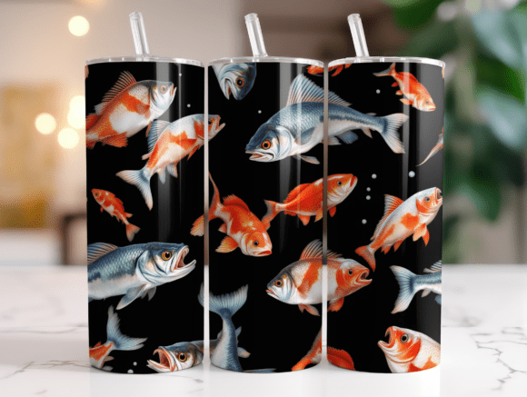 3D Koi Fish 20oz Tumbler Wrap PNG: Vibrant Art