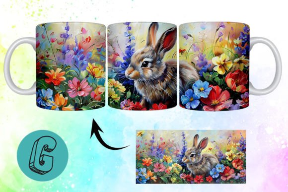 3D Oil Paint Easter Bunny Mug Wrap 15 Digital Design