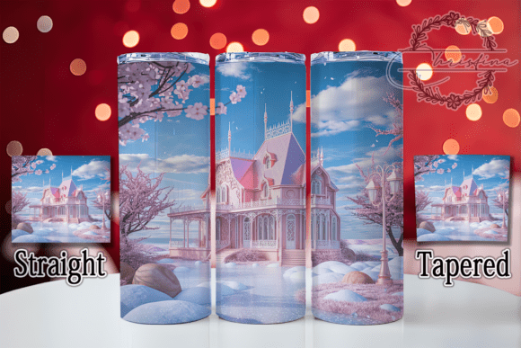 3D Pink Snowy House Christmas Tumbler Design Files