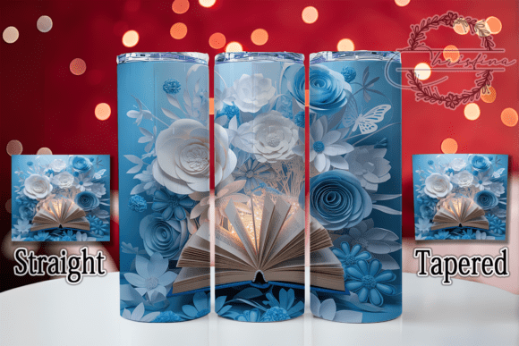 3D White Blue Floral Book Tumbler Design for Creative Projects
