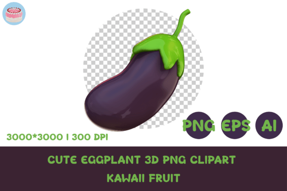 Adorable Cute Eggplant 3D PNG Clipart Kawaii