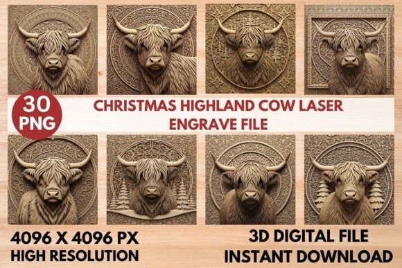 Charming Highland Cow Christmas Laser Designs