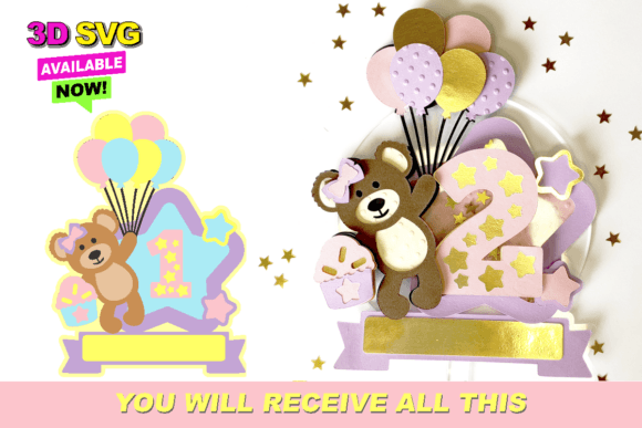Charming Teddy Bear Cake Topper 3D SVG Collection