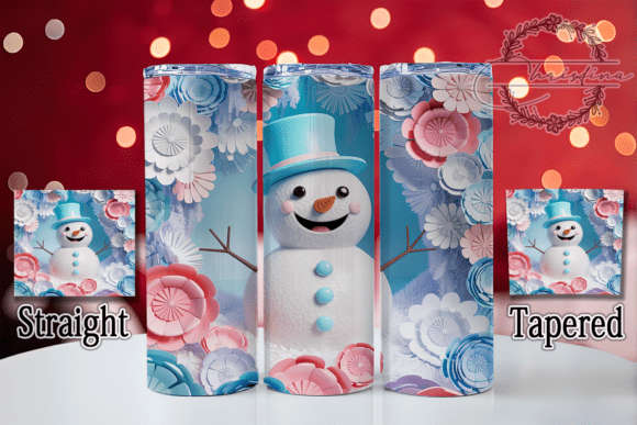 Elegant 3D Floral Christmas Snowman Design for Tumblers