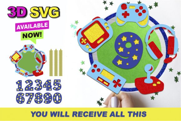 Gamer Cake Topper 3D SVG: Instant Download for Creators