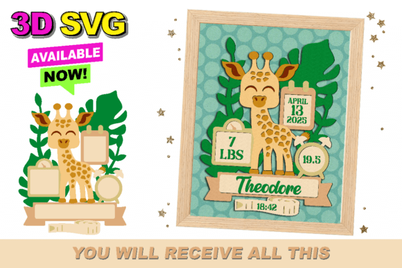 Giraffe Birth Stats Announcement 3D SVG Collection