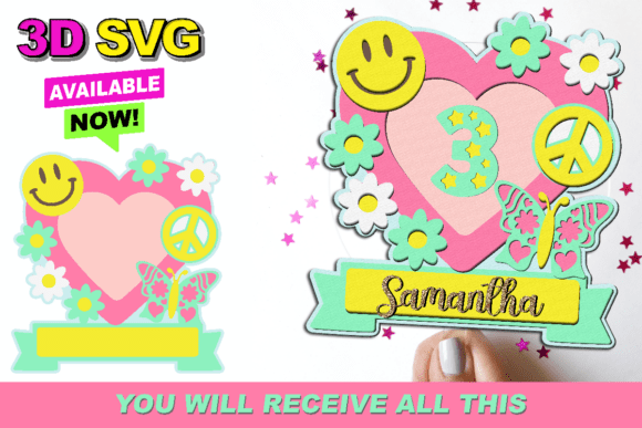 Groovy Hippie Cake Topper 3D SVG: Instant Download