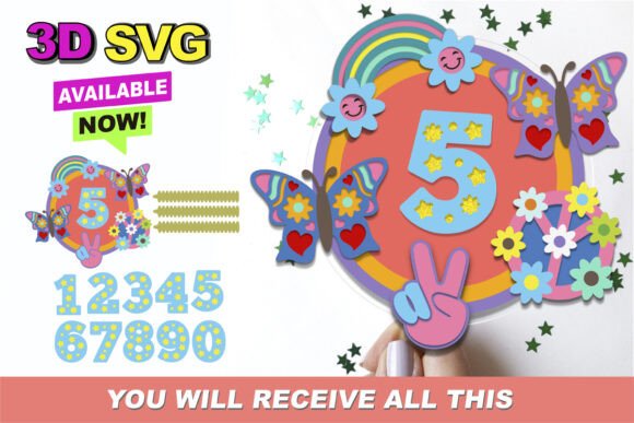 Groovy Retro 3D SVG Cake Toppers & Design Assets
