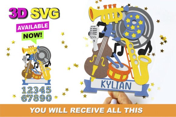 Jazz Cake Topper 3D SVG: Instant Design Elegance