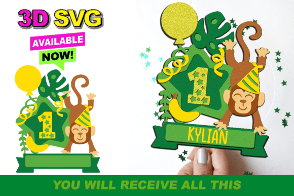Monkey Cake Topper 3D SVG: Create Fun Party Decor