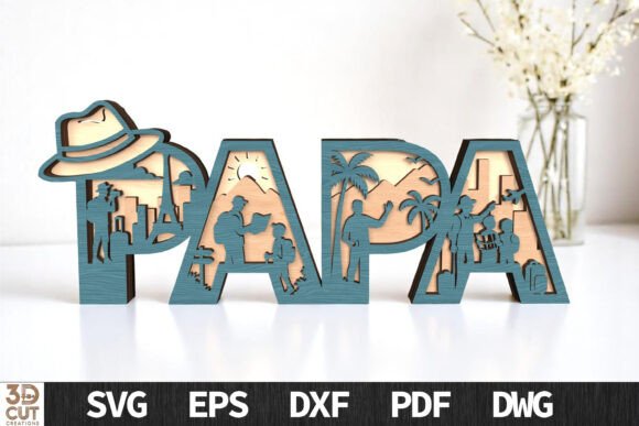 Papa 3D Travel Theme Layered Sign: A Creative Design Asset
