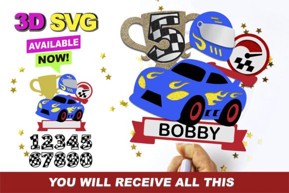Race Cars Cake Topper 3D SVG: Dynamic Design for Events