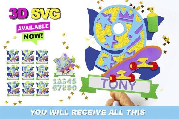 Skateboard Numbers Topper 3D SVG for Creative Projects