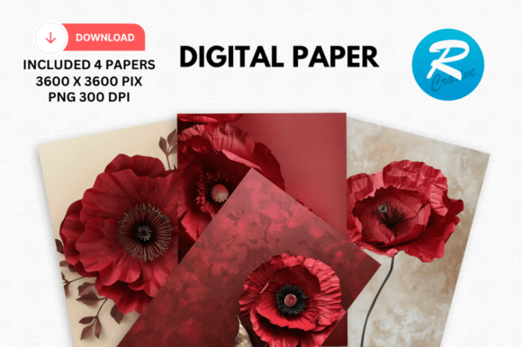Stunning 3D Maroon Poppy Flower Digital Paper