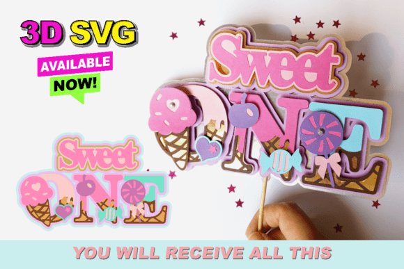 Sweet ONE Cake Topper 3D SVG: Creative Party Designs