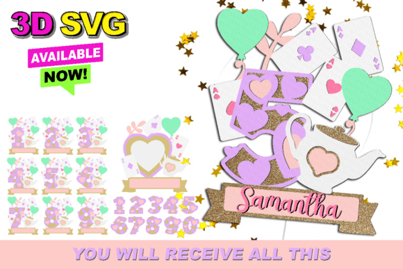 Tea Party Numbers Topper 3D SVG: Elegant Cake & Craft Designs